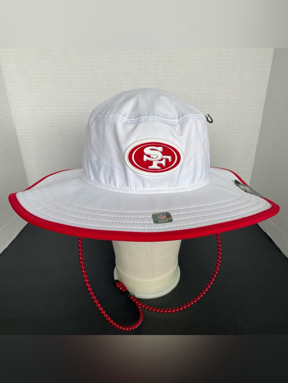 SF 49ers New Era White/Red Sun Hat Team Logo Bucket Hat NWT